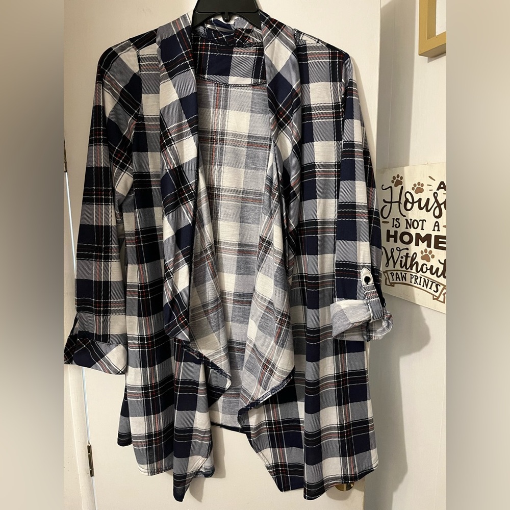COPY - Plaid Cardigan, 3/4 sleeves, size 1x